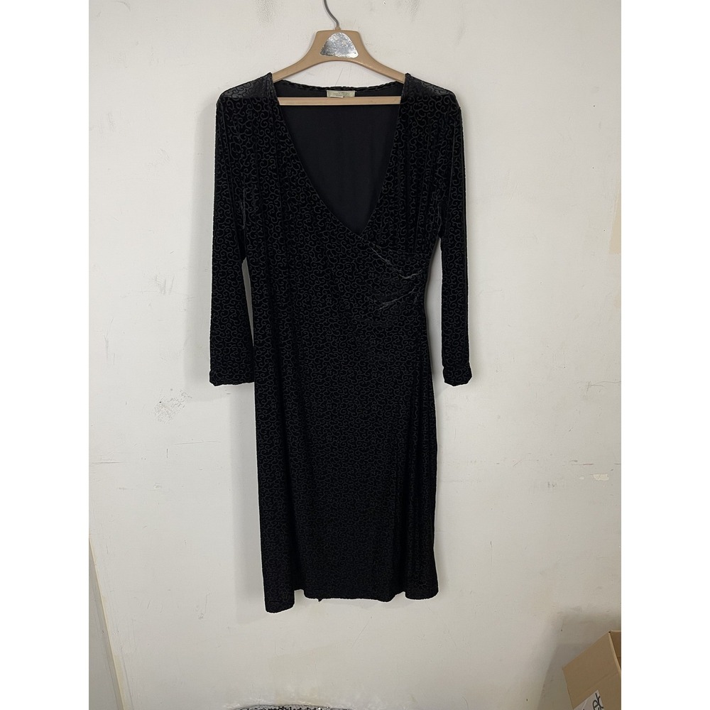 Territory Ahead Womens Dress Large Black Velvet Burnout Long Sleeve Midi Wrap